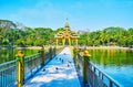 The bridge to the lake shrine, Theingottara park, Yangon, Myanmar Royalty Free Stock Photo