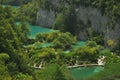 Footbridge and bridges in Plitvice Lakes National Park in Croatia. Holiday Royalty Free Stock Photo