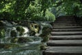 Footbridge and bridges in Plitvice Lakes National Park in Croatia. Royalty Free Stock Photo