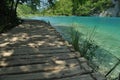 Footbridge and bridges in Plitvice Lakes National Park in Croatia. Royalty Free Stock Photo