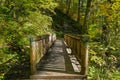 The footbridge crossing Hardy Creek on the Hamilton Mountain Trail at Beacon Rock State Park, Washington, USA Royalty Free Stock Photo