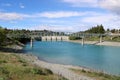 Footbridge and dam Tekapo River New Zealand