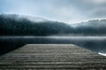 Footbridge with fog on the Lake Royalty Free Stock Photo