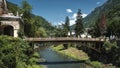 Footbridge over Cerna river in Baile Herculane Royalty Free Stock Photo