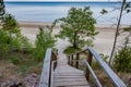 Footbridge over a dune at the beach in Latvia. Baltic Sea. Royalty Free Stock Photo