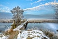 Footbridge over Frozen canal in the province of Drenthe Royalty Free Stock Photo