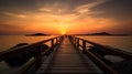 Footbridge sea beach , Meditation by the Sea at Sunset Royalty Free Stock Photo