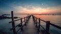 Footbridge sea beach , Meditation by the Sea at Sunset Royalty Free Stock Photo