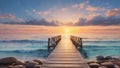 Footbridge sea beach for meditation journey calm hormone sunset sea yoga Royalty Free Stock Photo