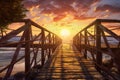 Footbridge to the beach on sunrise, arts & architecture, outdoor