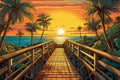 Footbridge to the beach on sunrise, arts & architecture, outdoor