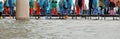 footbridge on the water during the flood in Venice in Italy Royalty Free Stock Photo