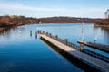 Footbridge at the weir at Baldeneysee near Essen Royalty Free Stock Photo