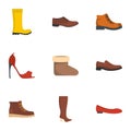 Footgear icons set, flat style