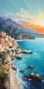 Cliff Top City Sea Painting In Dmitry Spiros Style Royalty Free Stock Photo