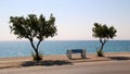 Footpath along the sea, Afandou beach, Mediterranean Sea, Rhodes, Greece Royalty Free Stock Photo