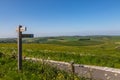 A footpath alongside farmland in the South Downs, with a blue sky overhead Royalty Free Stock Photo