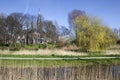 Footpath and church in Kethel in the Netherlands Royalty Free Stock Photo