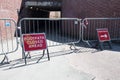 Footpath Closed Ahead road sign by barrier blocking off access to underpass subway tunnel Royalty Free Stock Photo