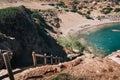 Footpath down to the blue lagoon of Aghios Pavlos town on Crete island, Greece