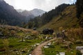 Footpath in himalayan mountains in india in sunset light