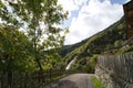 Footpath leading to a waterfall near city of Partschins, South Tirol, Italy