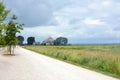 Footpath leading up to tourist attraction Le Mont Saint Michel abbey in Normandy in France Royalty Free Stock Photo