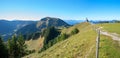 footpath at mountain ridge, Wallberg mountain with chapel Royalty Free Stock Photo