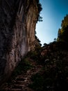 Footpath with natrual steps heading up a mountain switzerland