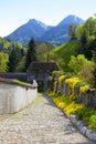 Footpath near Chateau Gruyeres and Alps, Switzerland