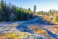 Footpath by an old hillfort ruin with frost on the ground Royalty Free Stock Photo