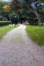 Footpath and sculptures in the castle park. Schloss Arenberg in Austria Salzburg