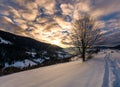 Footpath through snowy rural hillside Royalty Free Stock Photo