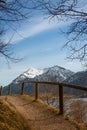 Footpath to weinberg hill with view to Brecherspitze mountain