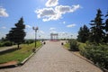 Footpath to the white arbor in Poltava Royalty Free Stock Photo