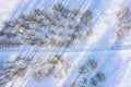 Footpath in winter park. frozen bare trees and long shadows in the snow. aerial view Royalty Free Stock Photo