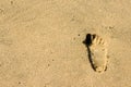 Footprint of a child in the sand.