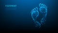 footprint digital technology on blue drak background. biometric identity protection. investigations and traces track chip foot.