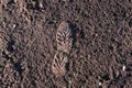 footprint in the dirt. Brown earth with imprints. background photo texture. footprints in the field. Shoeprints in the mud