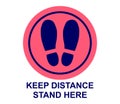 Footprint floor sticker, foot steps in circle, keep distance waiting in line, stand here sign, queue