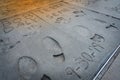 Footprint and hand prints of Bob Daly Terry Semel at Graumans TCL Chinese Theater in Hollywood, Los Angeles, California USA.