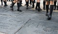 Footprint and hand prints of Bob Daly Terry Semel at Graumans TCL Chinese Theater in Hollywood, Los Angeles, California USA. Royalty Free Stock Photo