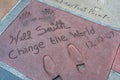 Footprint and hand prints of Superstar Will Smith at Graumans TCL Chinese Theater in Hollywood, Los Angeles, California USA. Royalty Free Stock Photo