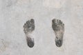 Footprint human on cement. Background and texture of footprint.