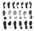 Footprint icon. Human barefoot or shoes footsteps. Foot track silhouettes. Boot and sneaker sole prints. Footwear trail