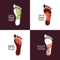 Footprint icons with leaves and flowers