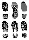 Footprint icons on white background. Vector art. Collection of a imprint soles shoes. Footprint sport shoes big Royalty Free Stock Photo