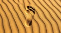 A footprint is imprinted on rippled, golden sand, creating a distinct contrast of light and shadow. Royalty Free Stock Photo