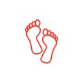 Footprint Line Red Icon On White Background. Red Flat Style Vector Illustration Royalty Free Stock Photo