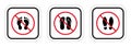 Footprint Pair Shoe Flip Flop Red Stop Circle Symbol Set. No Allowed Step Sign. Sandal Ban Black Silhouette Icon. Forbid Royalty Free Stock Photo